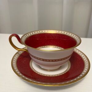 Wedgwood Ulander Powder Ruby Teacup and Saucer Made in England
